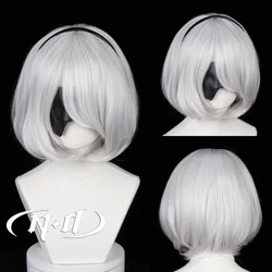 ND YoRHa No. 2 Type B Cosplay Wigs NieR Automata 2B Cosplay Yellowish White Short Bob Cut Hair Wigs for Comic Con Coser Party