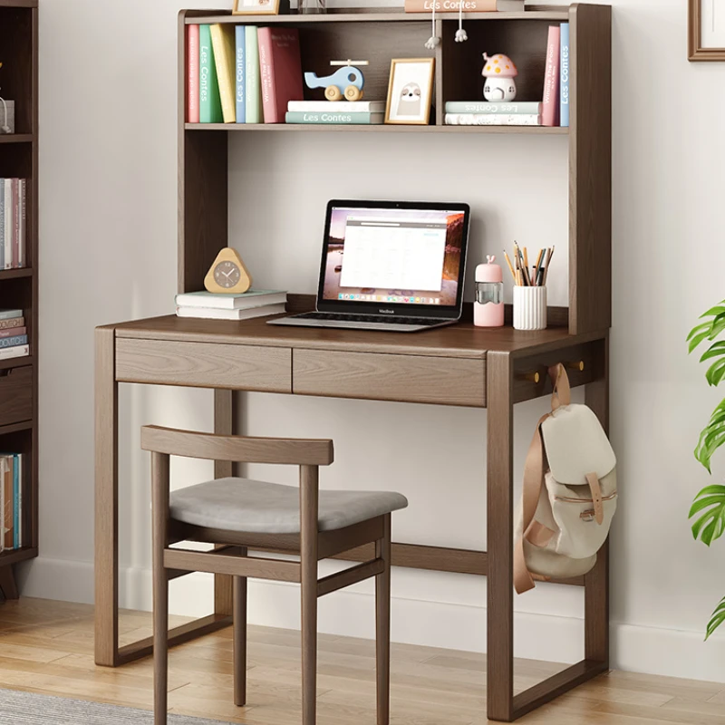 Bookshelf Integrated Combination Home Children's Writing Desk Small Apartment Computer Desk Solid Wood Table Bedroom Study Table