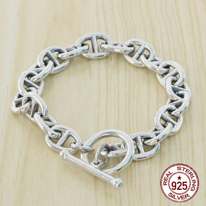 

S925 Sterling Silver Bracelet Network Red Pig Nose Elegance and Simplicity Fashionable and personalized trendy punk jewelry