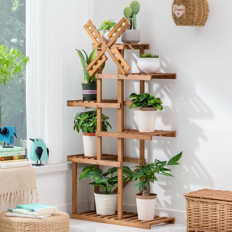 Flower Rack Balcony Decoration Living Room Floor-Standing Solid Wood Succulent Green Radish Storage Rack Indoor Flower Pot