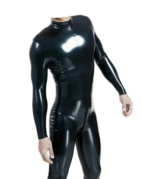 

100% Latex Rubber Gummi Black Fitness Catsuit Cosplay Bodysuit Sport Jumpsuit Rear Zipper 0.4mm