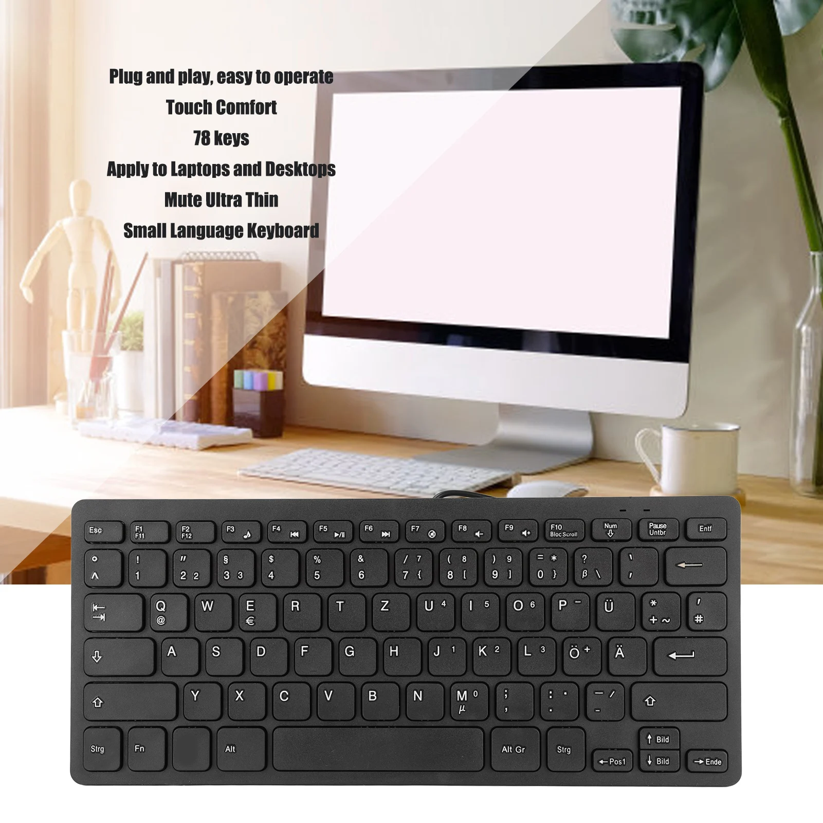 USB Keyboard Computer 78 Key Mute Ultra Thin Wired Mini USB Interface Desktop Computer Small Language Keyboard