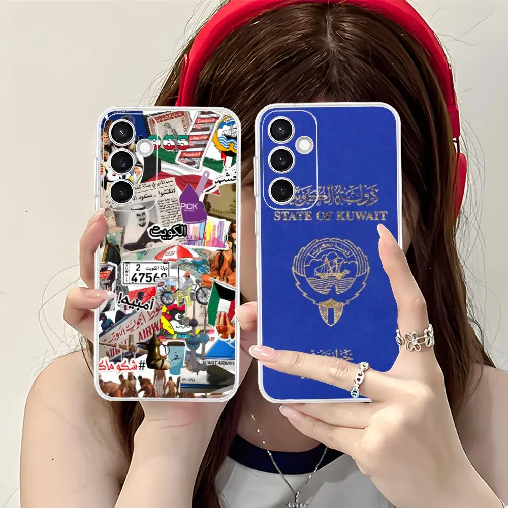 Funda para teléfono móvil con bandera de Kuwait para Samsung Galaxy S25 S24 S23 S22 S21Plus FE, funda de Color Ultra transparente, teléfono inteligente de lujo