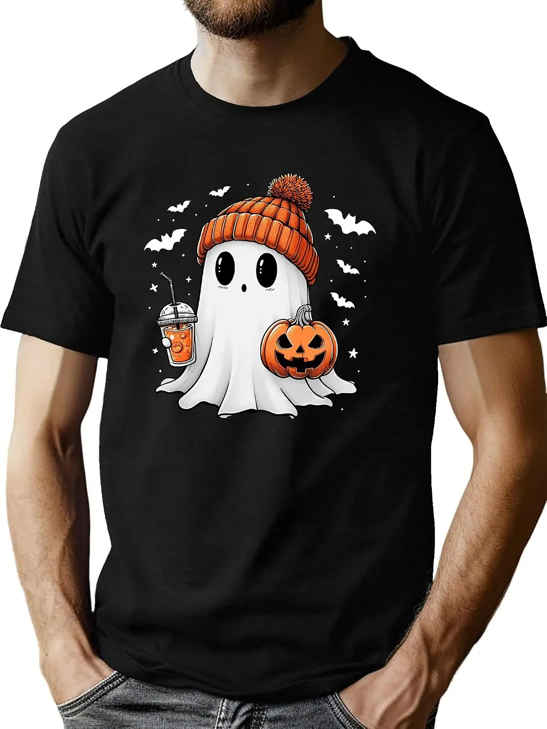Pumpkin Dancing Tee | Halloween Tshirts For Men Skeleton Spooky Skull Graphic Shirts Funny Ghost Shirt Mens Fall Tie Dye Clothes Men Halloween Festival Printed Graphic Tee, Casual Crew Neck Short Sleeve Spooky Gothic T‑Shirt