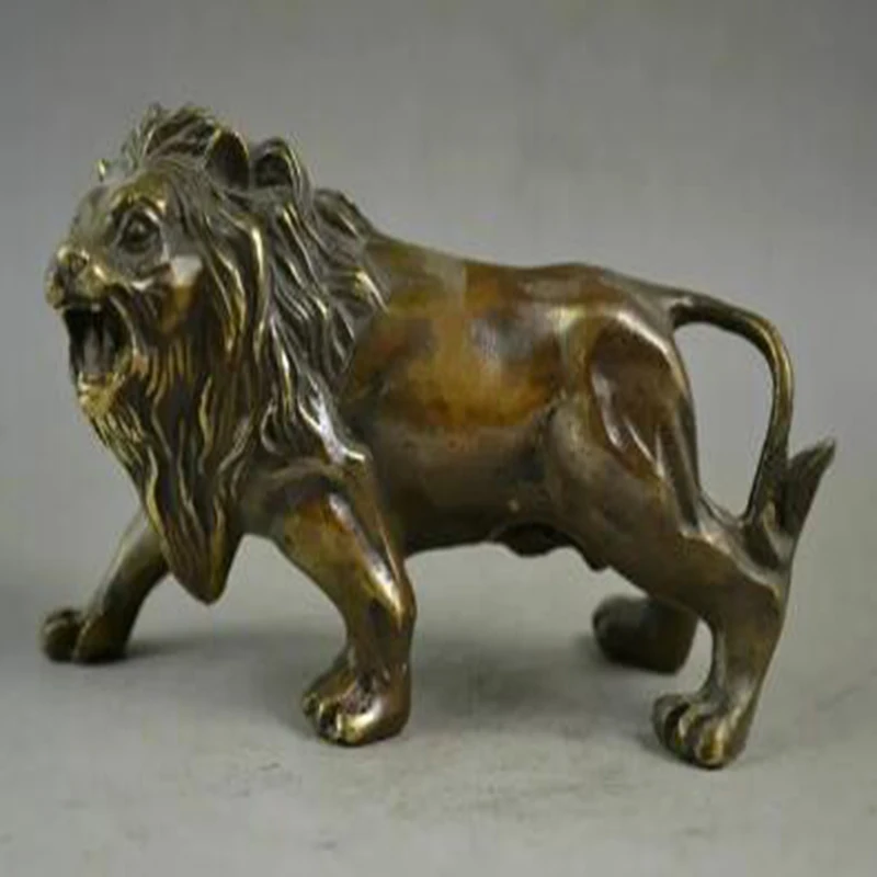 

China Old Decorated Handwork Copper Carved a Fierce Lion Roar Elegant Statue