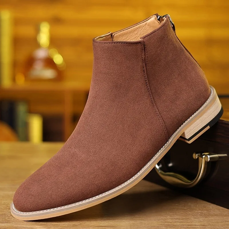 Chelsea Boots Flats Zapatillas Hombre Men Shoes England Trend Casual Ankle Boots Zip Genuine Leather Male Wedding Dress Size 48