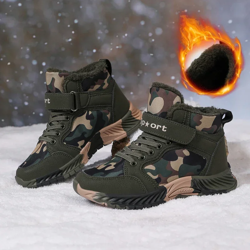 

Детская хлопковая обувь, камуфляжные кроссовки для военной подготовки на открытом воздухе, осенне-зимние новые высокие кроссовки для детей среднего возраста