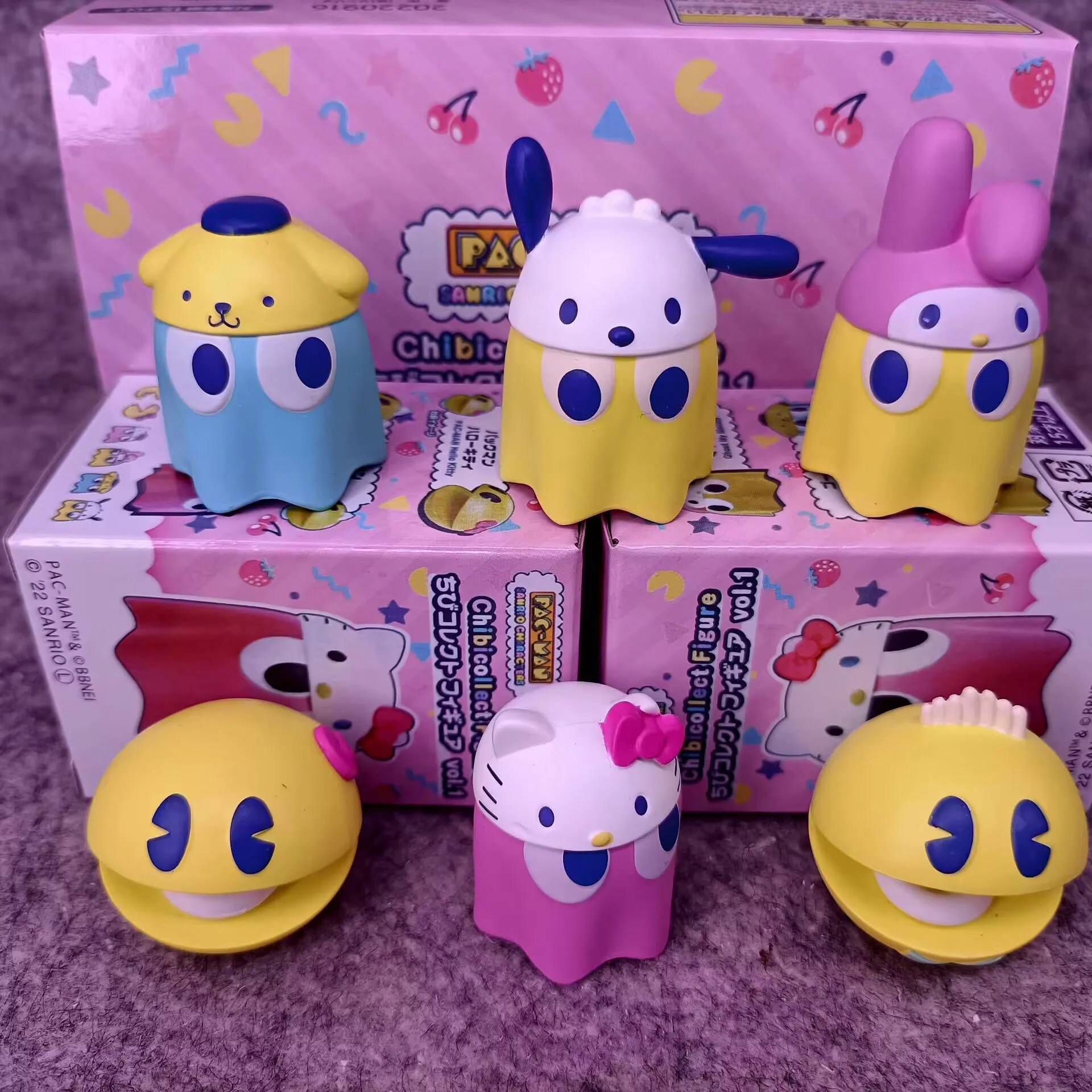 

Sanrio PacMans Hello Kitto Pom Pom Purin Pochacco My Melody Mystery Blind Box Gifts Toy Model Anime Figure Collect Ornaments