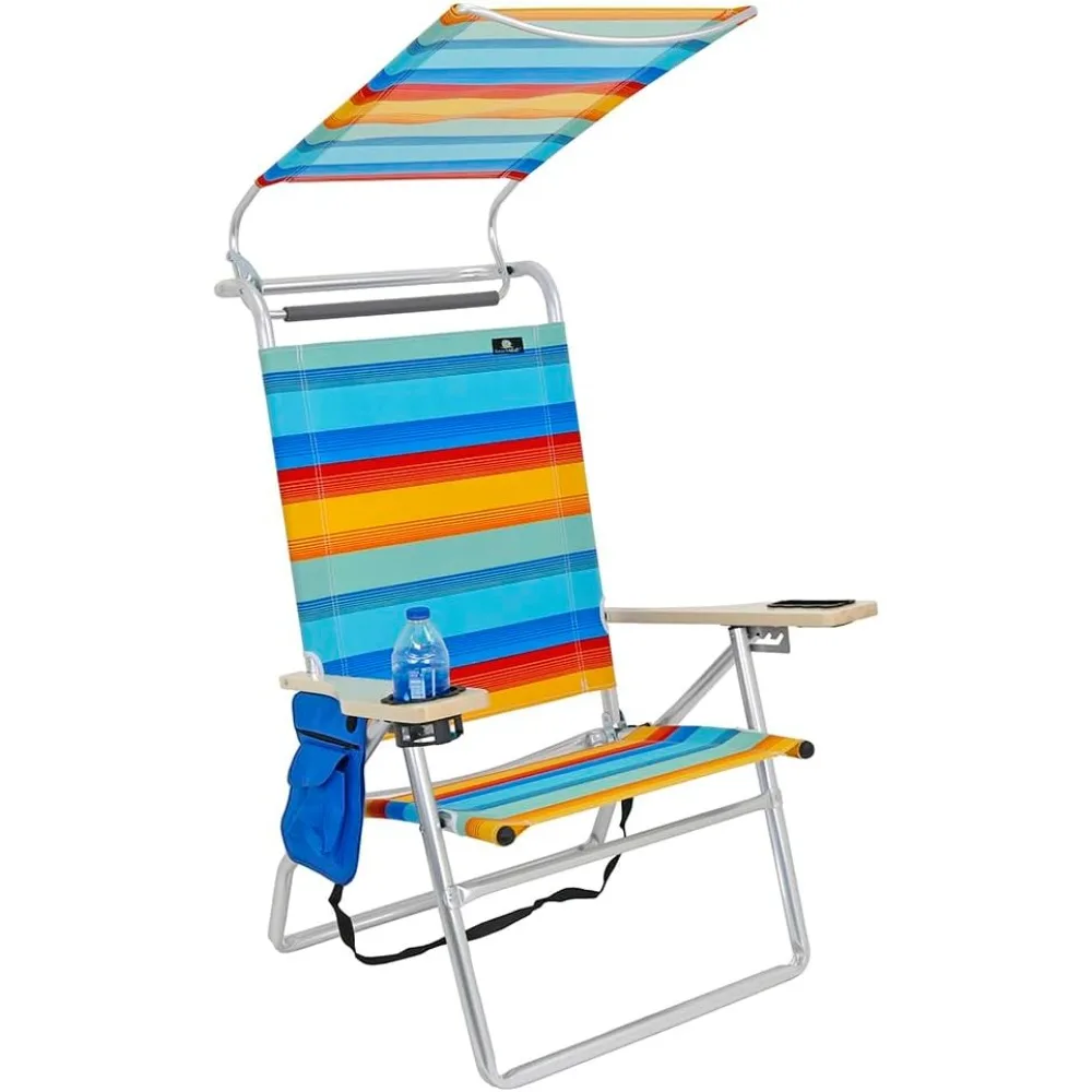 

Reclining Positions Lightweight High Aluminum Beach Chair with Canopy Shade for Adults, Drink Holder, Storage Pouch