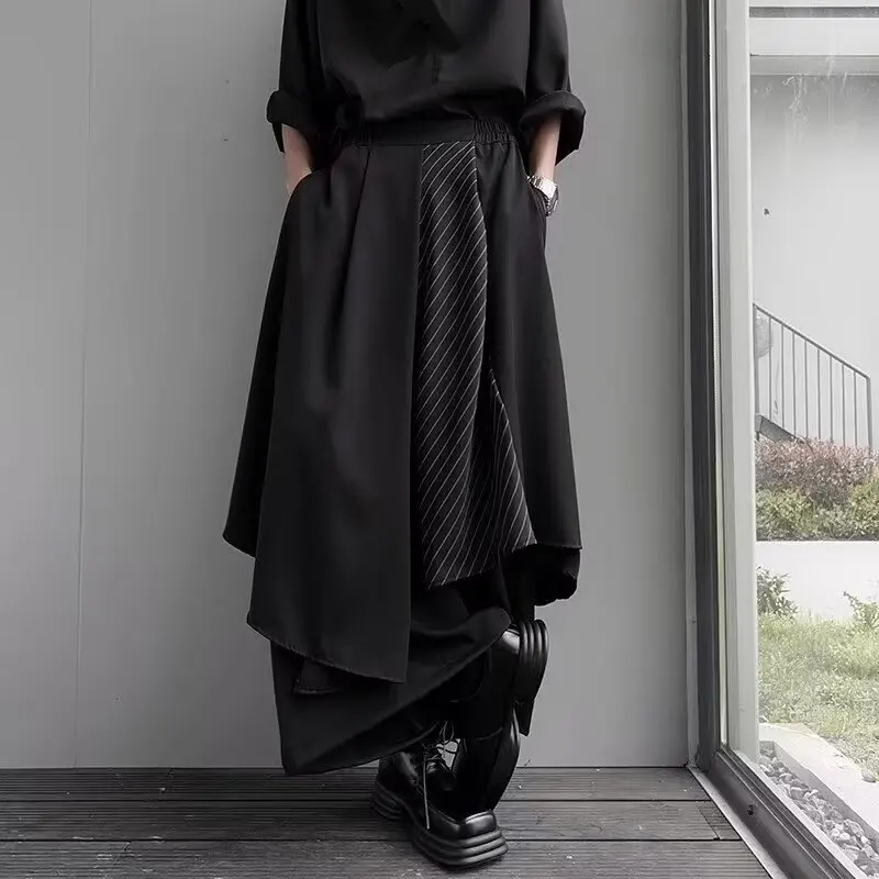 Japanese Retro Loose Fit Long Trousers with Sash Martial Arts Skirt Pants Irregular Pants Loose Elastic Wide Leg Trousers y2k