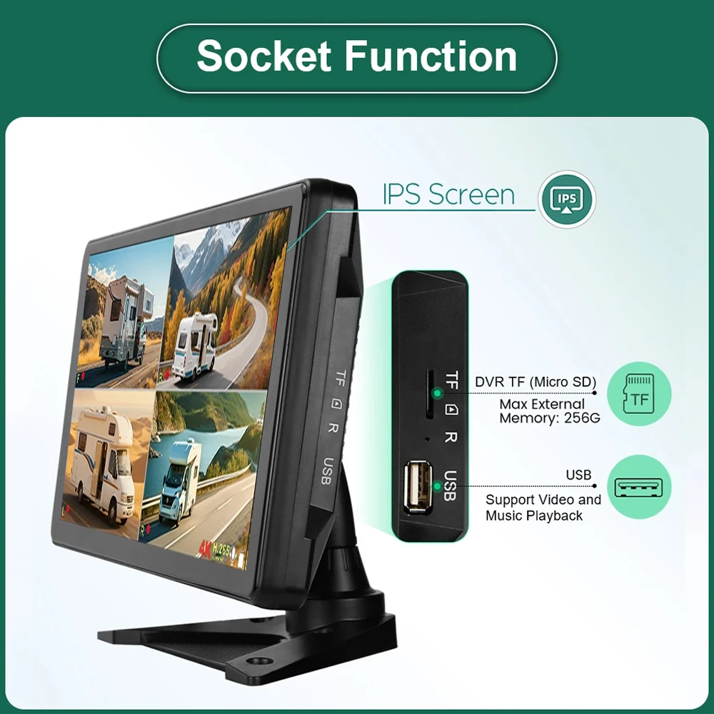 شاشة IPoster 10.36 بوصة تعمل باللمس DVR شاشة مقسمة 4ch AHD 1080P AI كشف BSD رادار مع إنذار الصافرة 12-36 فولت لشاحنة Rv #4