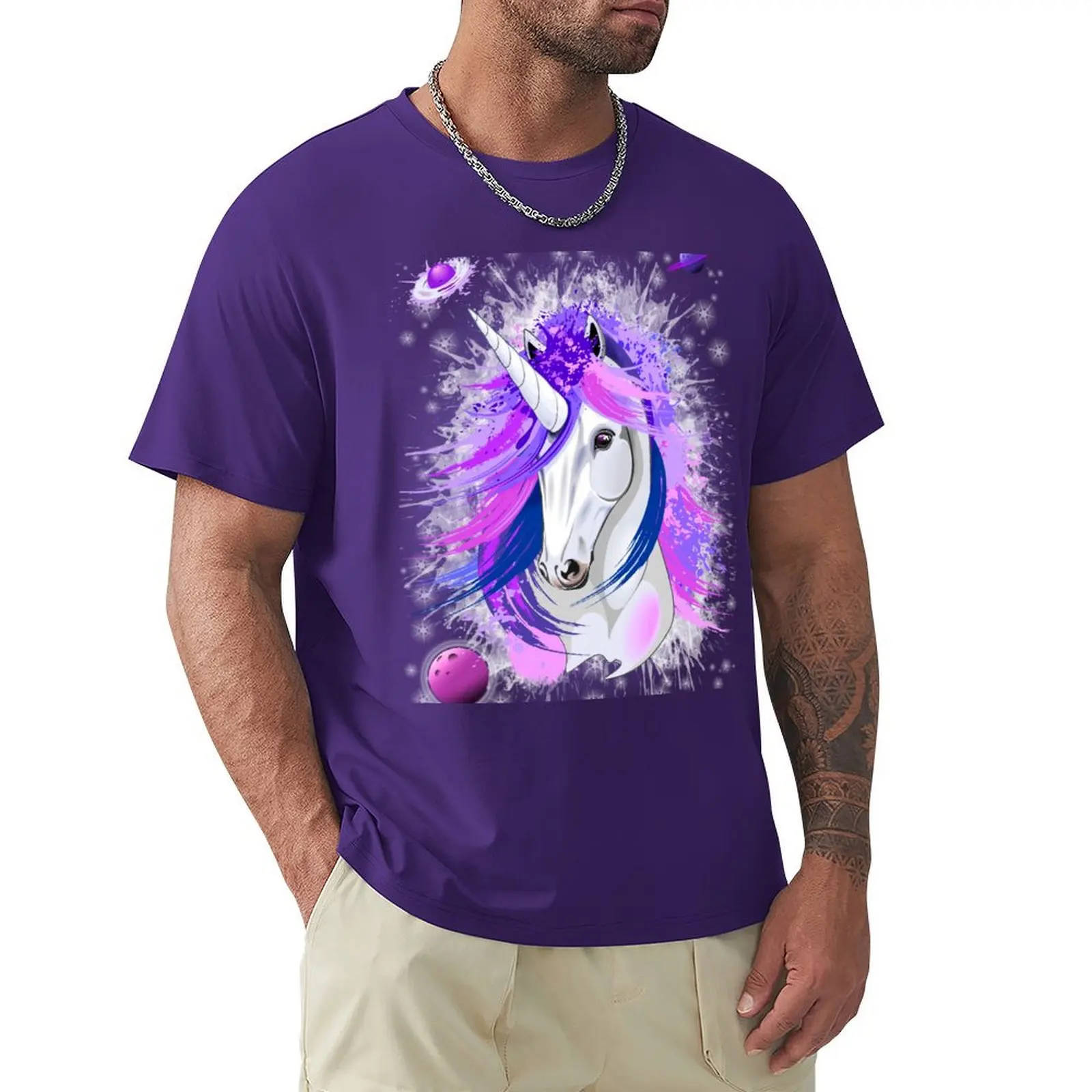 Unicorn Spirit Pink and Purple Mythical Creature T-Shirt korean fashion summer top mens plain t shirts