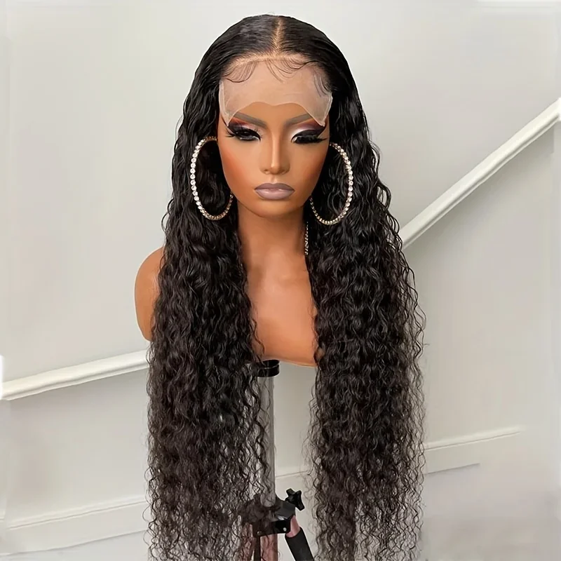 

26-дюймовый мягкий черный парик с предварительно выщипанными волосами, кудрявый, цвет 180, густота 180%, с прямыми вьющимися волосами, с кружевной передней частью, синтетический, с эффектом натуральных волос, без клея, для повседневной носки