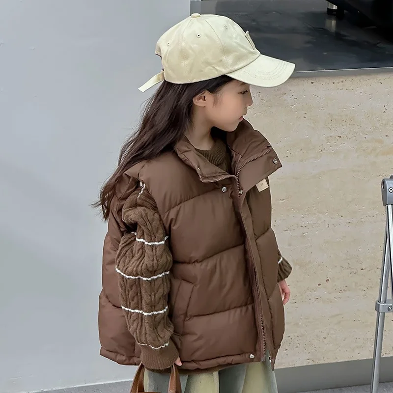 Boys Girls Vest Spring Autumn Solid Color Thick Keep Warm Stand Collar Waistcoat For 4-14Years Kids Winter Cotton Down Jacket