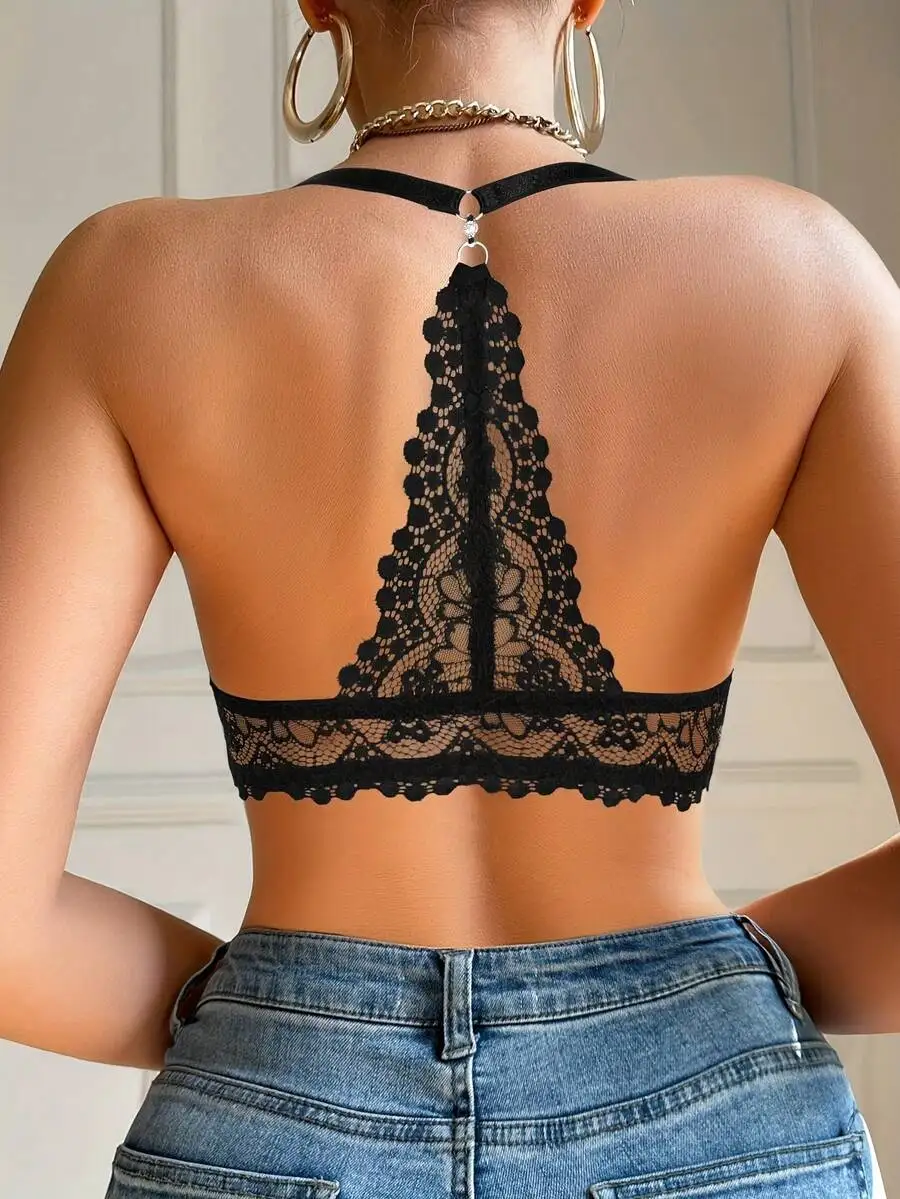 

Womens Lace Front Closure Push Up Bra With U-Back Design Sexy Comfortable