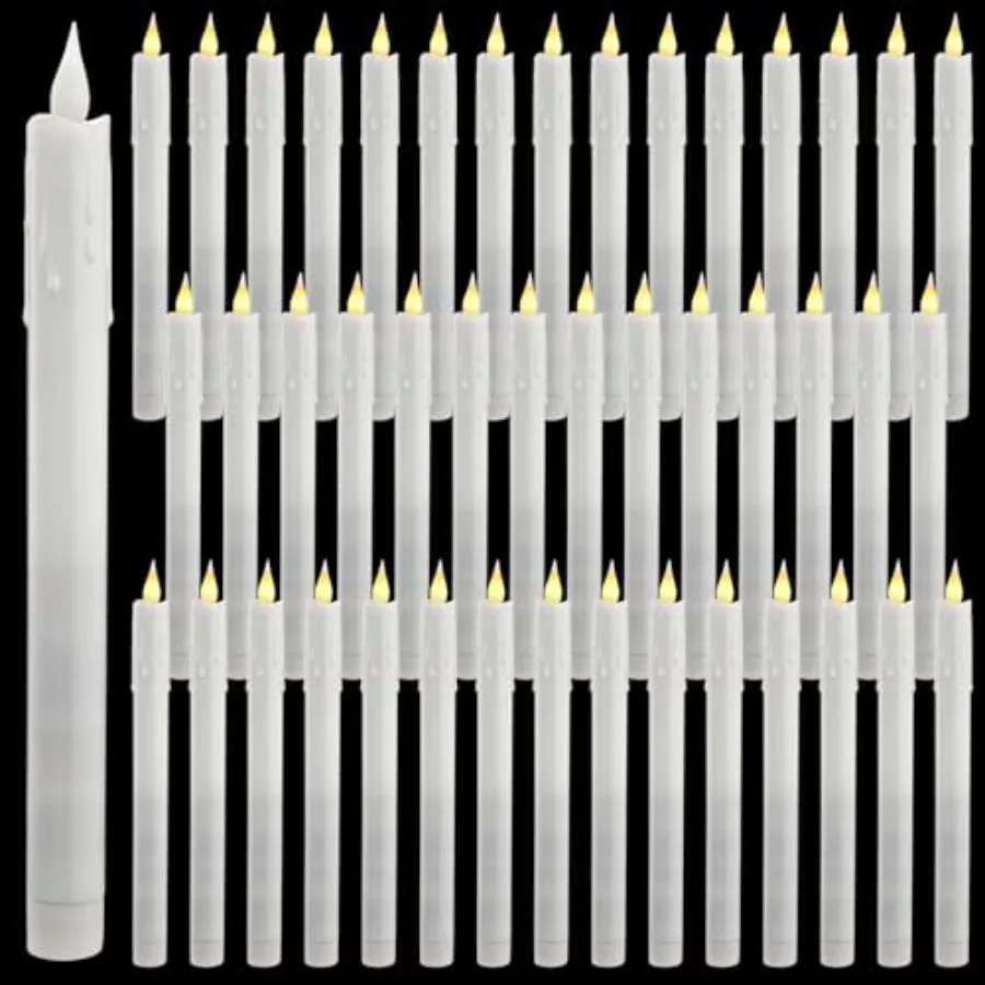 

Pcs White Flameless Taper Candles Dripless Battery Operated LED Flickering Candlesticks Window Candle with 3D Flickering Flame