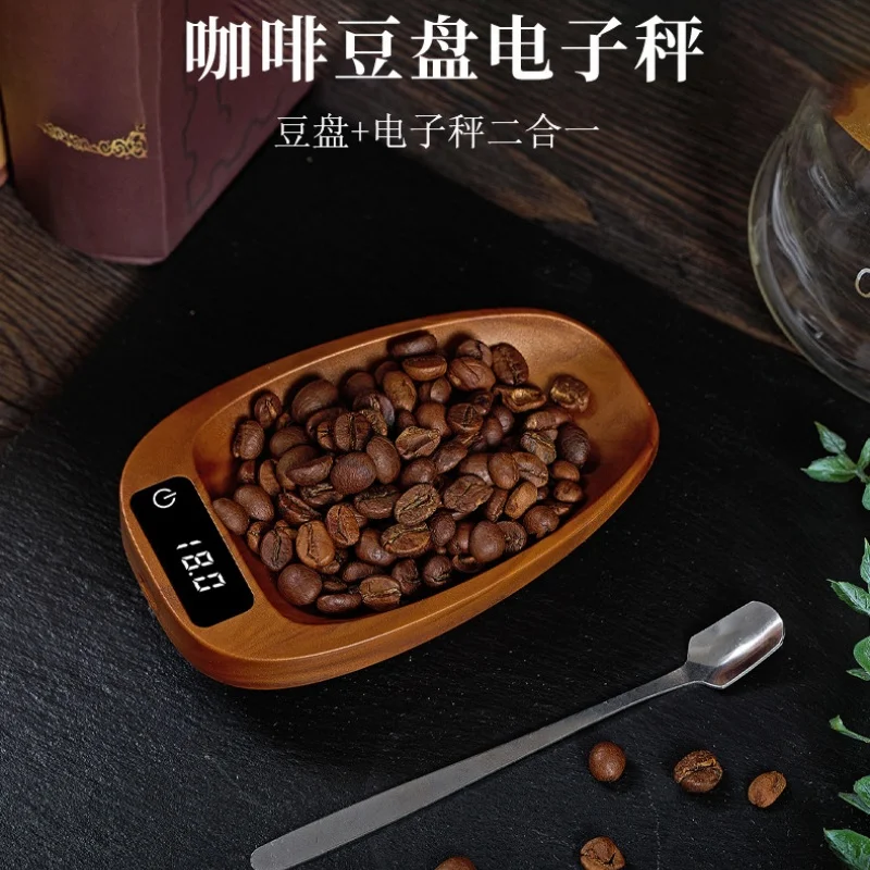 MOZHE Digital Coffee Weighing Scale Portable Wood Grain Coffee Bean Dish For Pour Over Espresso Brewing Home Bar Use