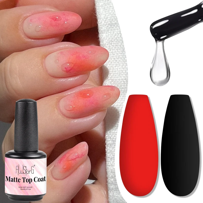 AWStorG 15ML Matujący Top Coat Żelowy Lakier do Paznokci UV Żel Soak Off Półtrwały Lakier Przezroczysty Matowy Top Coat Lakier do Paznokci do Zdobienia Paznokci