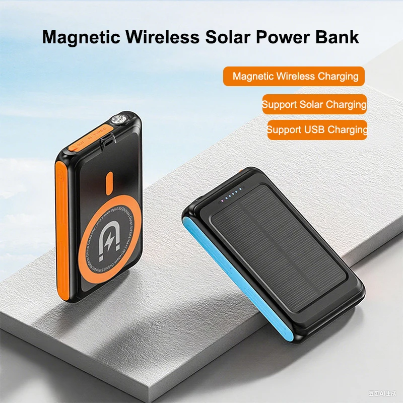 

Solar Power Bank Magnetic Wireless Charger Magsafe Powerbank for iPhone 16 15 14 13 12 11 Mini Portable External Battery Charger
