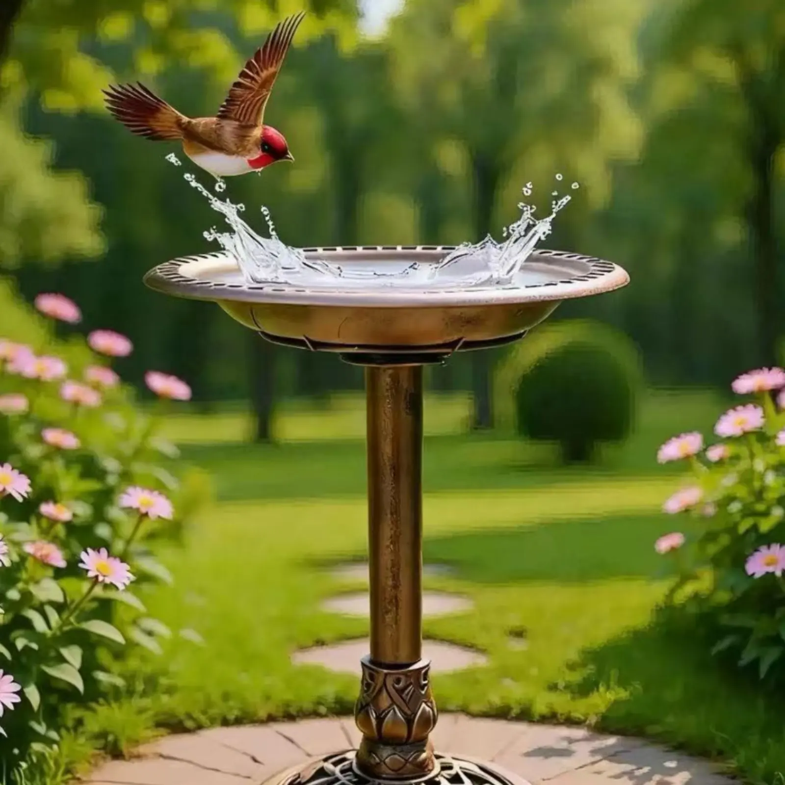 Bird Bath Bowl with Ground Stake Bird Bath Feeder Combo Feeding Station Stable Base Garden Decor Heavy Duty for Yard