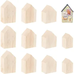 12Pcs 4Sizes Unfinished Wooden House Shaped Blocks Arrow Shape Tray Plates Blank Wooden Cutouts Farmhouse