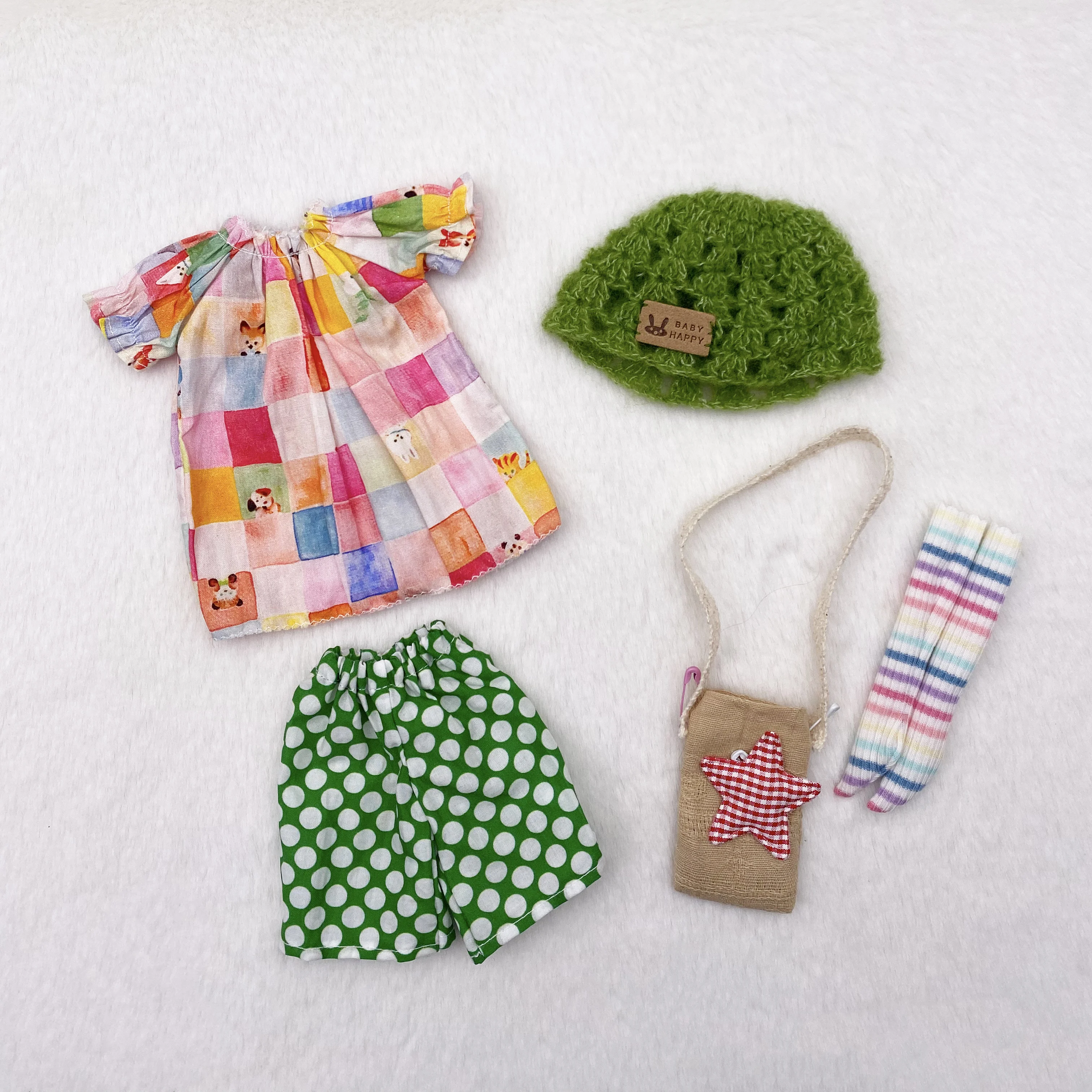 2026 Kari Doll Clothes and skirts  Colorful checkered patchwork skirt pants and hat set for Landazz Landoudou ob24 ob22 Doll