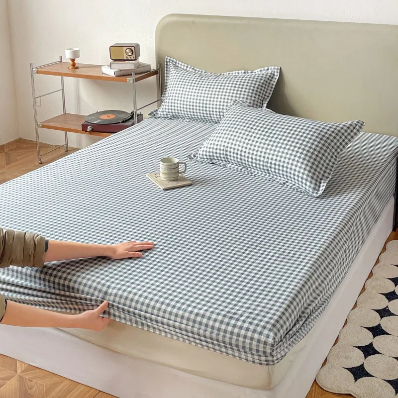 New striped plaid printed fitted sheet fully enclosed fitted sheet three-piece set household machine washable