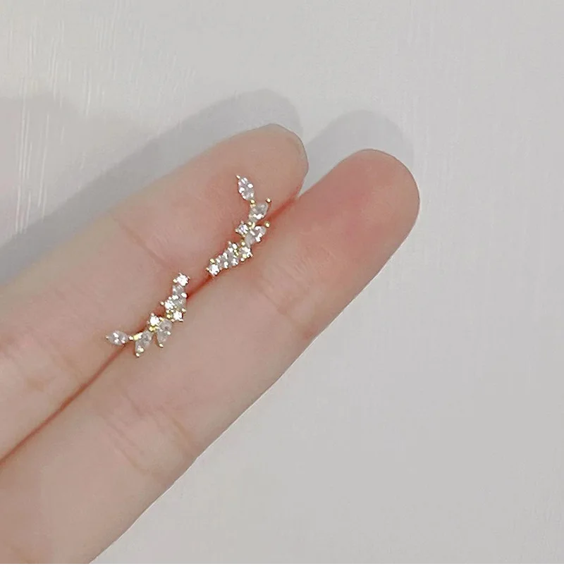 Tibetaans Zilver Korea Prachtige Gebogen Glanzende Zirkoon Tarwe Stud Oorbellen voor Vrouwen Zoete Romantische Bruiloft Pendiente Plata Sieraden