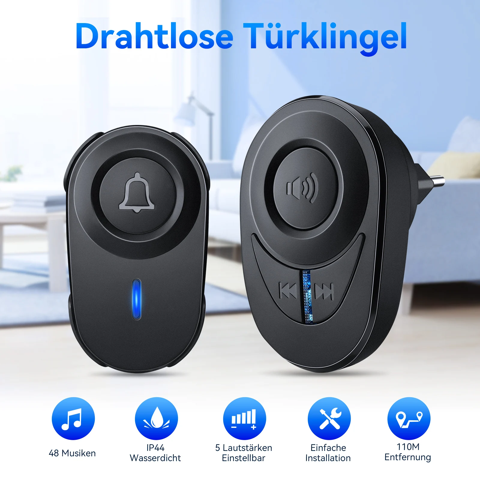 Wireless Doorbell Fullhouse Waterproof Door Bell Kit 1000 Feet Range And 60 Chime 5 Levels Volume And Led Flash For Home Office