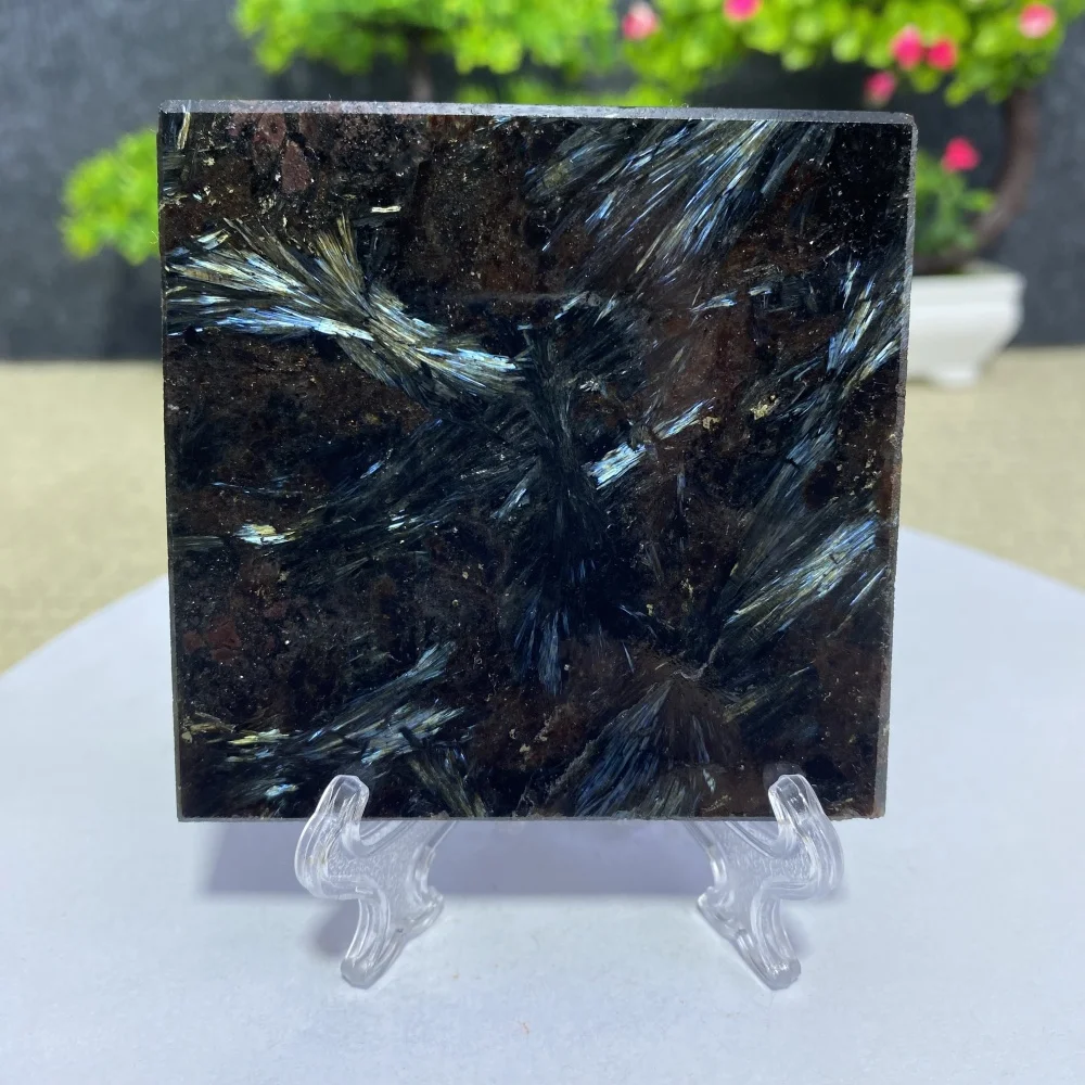 Natural Astrophyllite Crystal Garnet Slab Slice Stone Quartz Gemstones Healing Reiki Mineral Home Decor with Stand