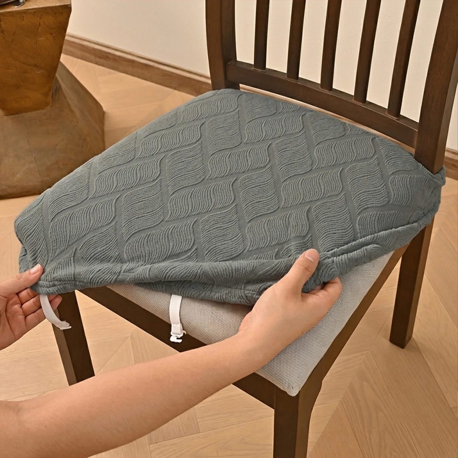 New Durable Jacquard Chair Seat Covers Removable Washable Anti-Dust Stretch Spandex Dining Room Upholstered Chair Cushion Slipco