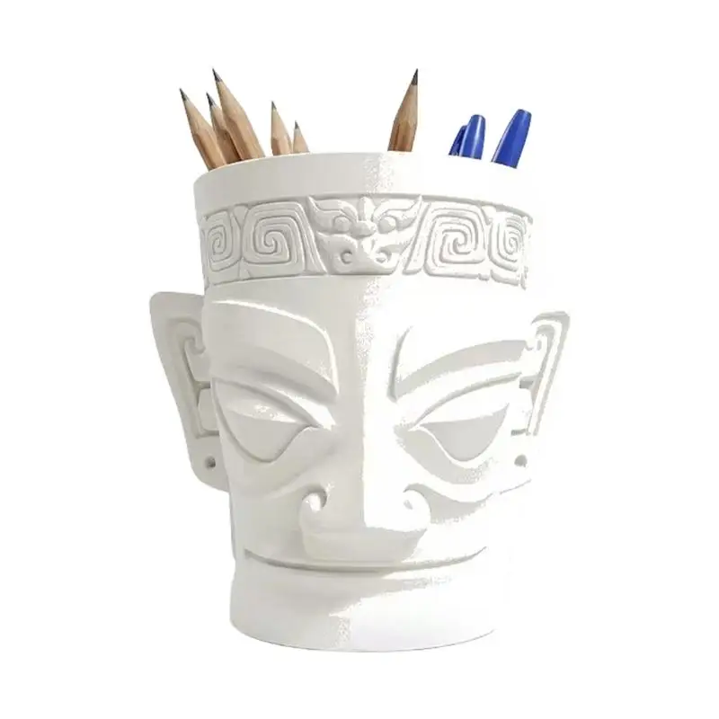 Y1UB Office Desk Pen Holders Cup Stationeries Organizers with Sculpted Mask Detail