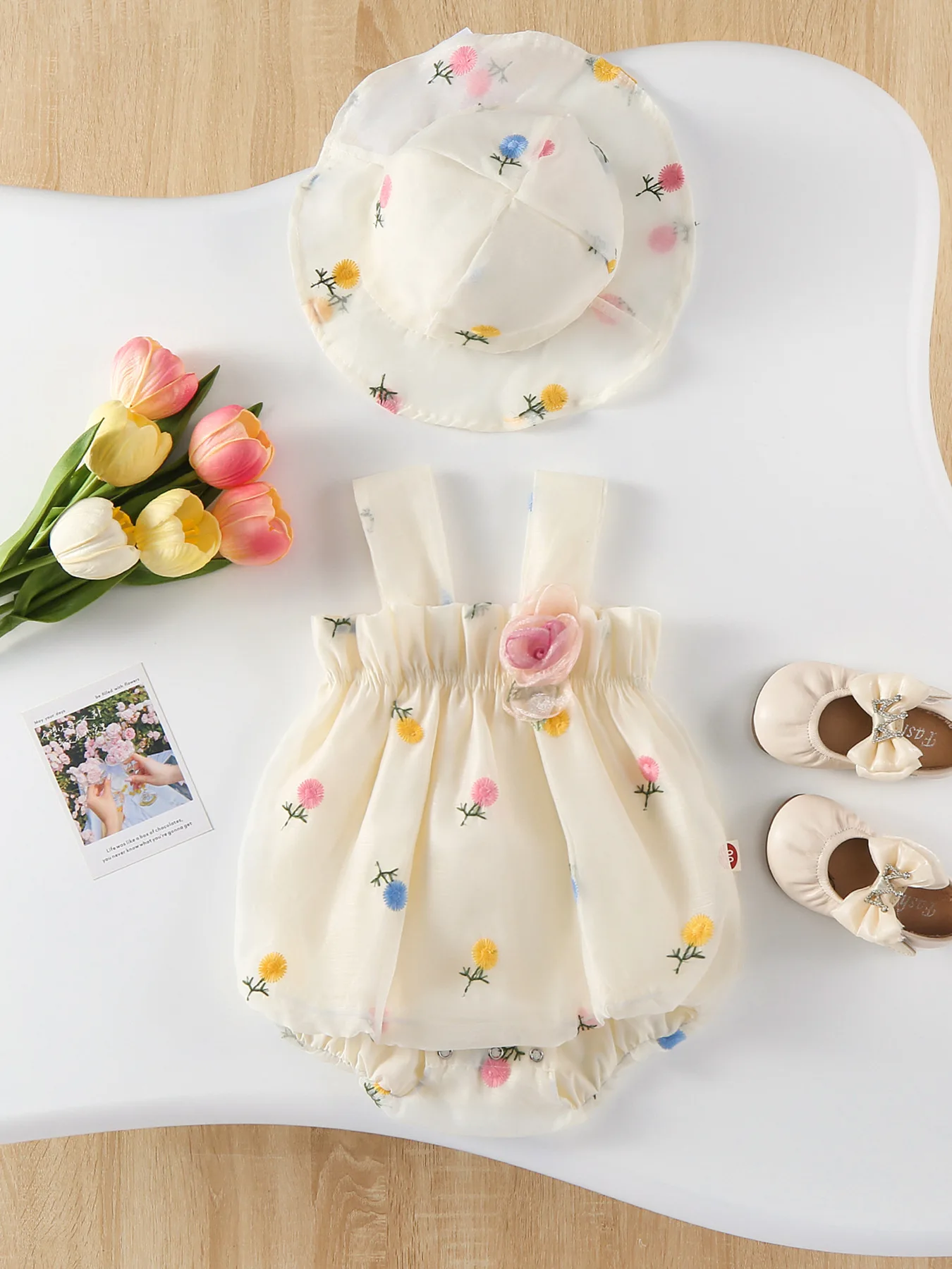 2025 Summer Girls Clothes Floral Infant Bodysuit Embroidery One Piece Sleeveless Baby Jumpsuits