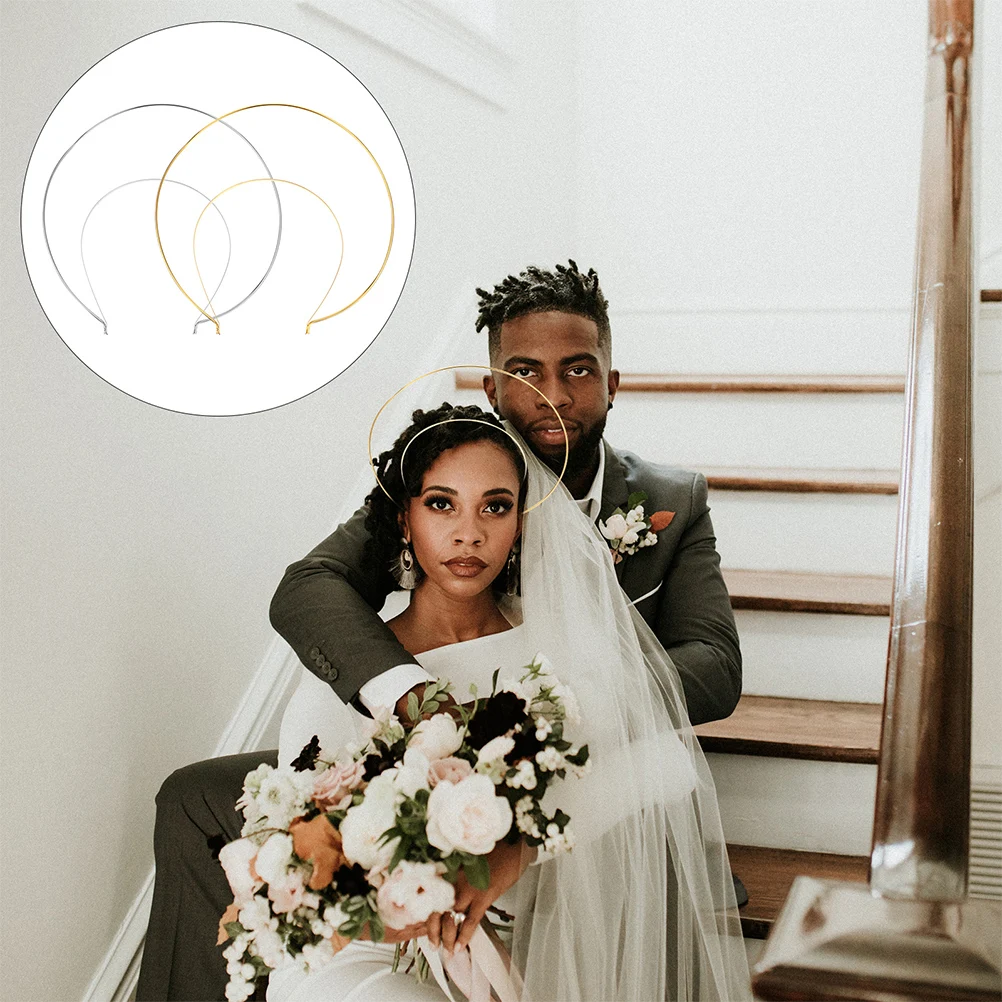 

2 Pcs Bridal Wedding Crown Headband Photo Props Hair Accessory for Prom Party Tiara Alloy Double Layer Hoops Chic Design Anti