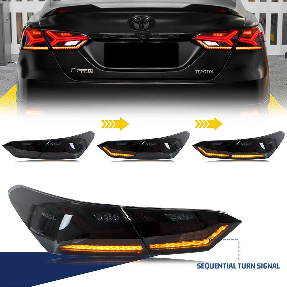 Pair Of Car Tail Light Assembly For Toyota Camry 2018-2021 LED Dynamic Turn Signal Start-up Animation Plug and Play Tail Lamps