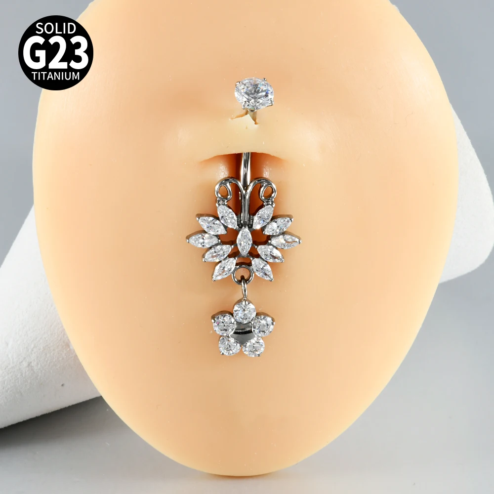 1PC Titanium Carved Zircon Bel - Belly Bar Titanium ulasan dan harga