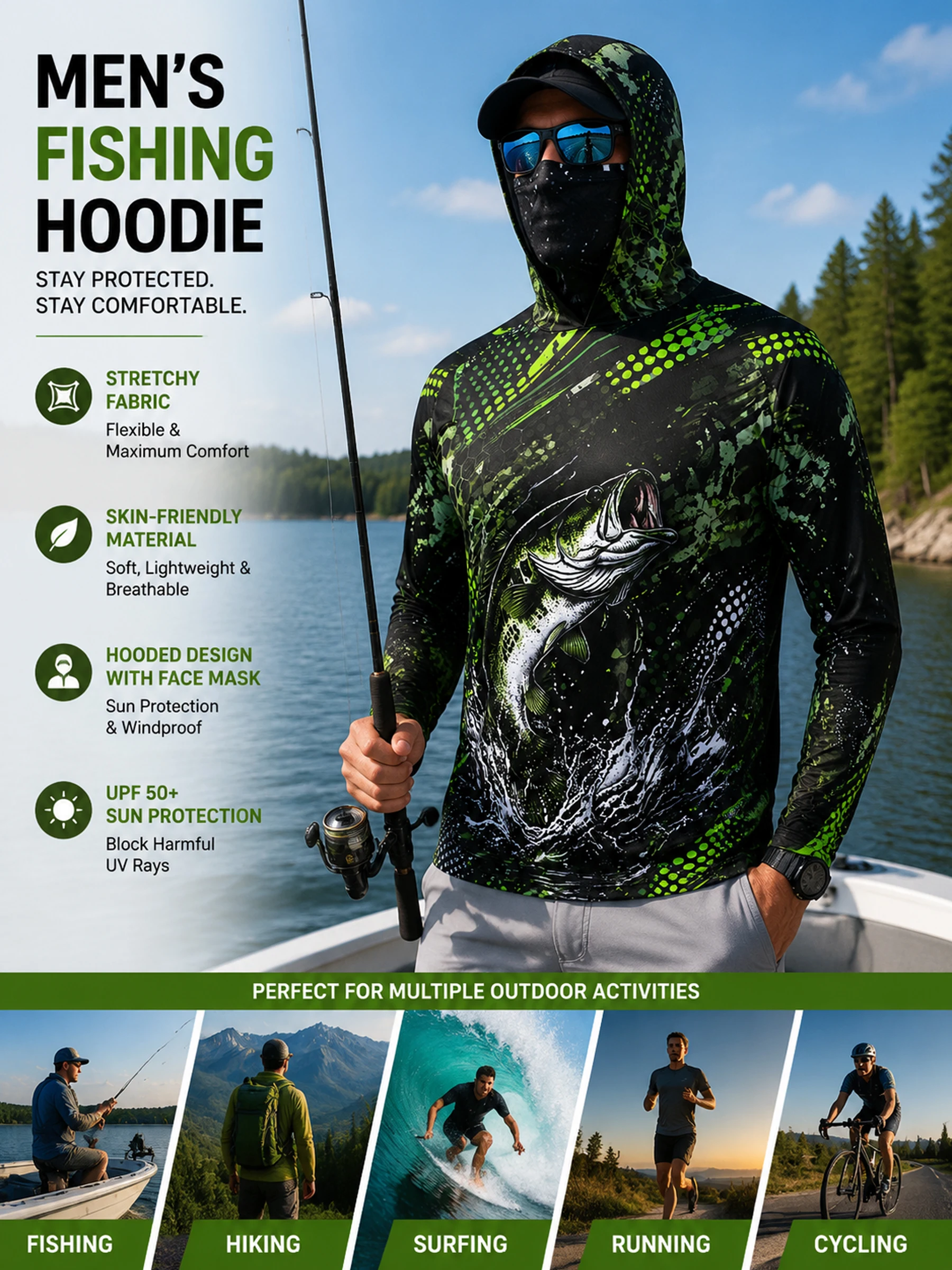 

Sailing Hoodies Gear Fishing Long Sleeve Hooded Shirts Blusas Para Pesca Fish Performance Apparel Camisa De Pesca Uv Manga Longa