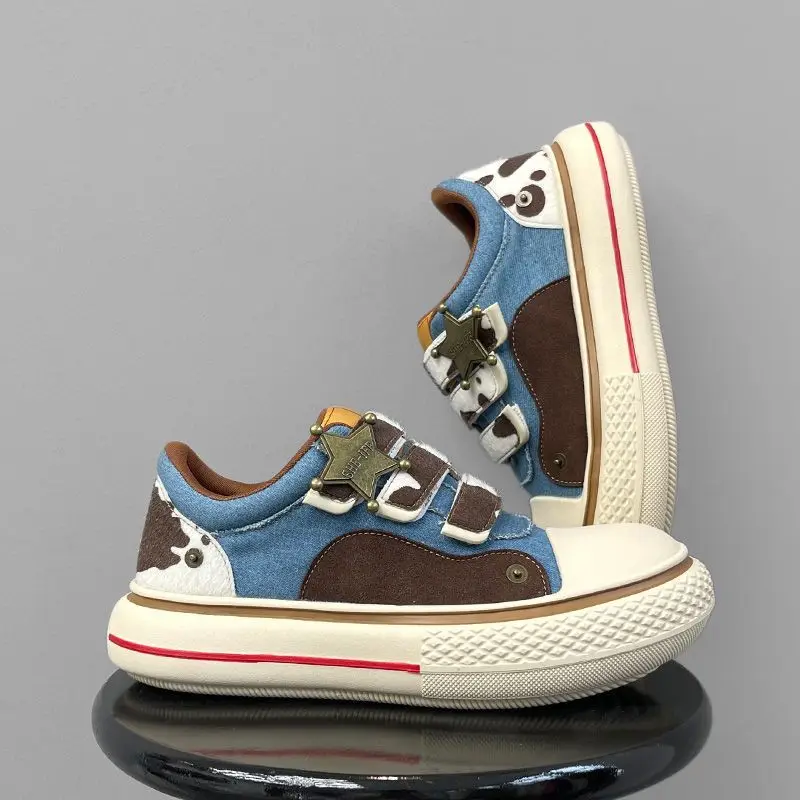 Denim Canvas Thick Sole Height Increase Big Toe Platform Shoes Autumn New Casual Couple Sneakers Original Cartoon Women Shoes
