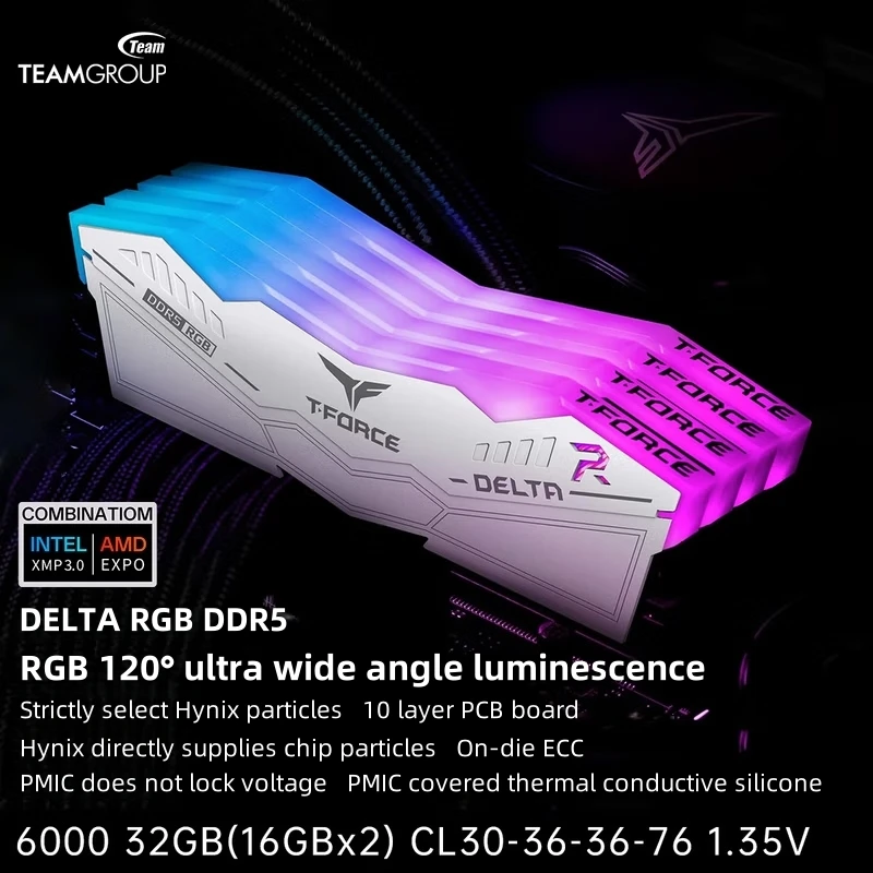 

TEAMGROUP DDR5 RamT-Force Delta RGB Ram 32GB (2x16GB) 6000MHz PC5-48000 CL30 Intel XMP 3.0 & AMD Expo Compatible Desktop Memory