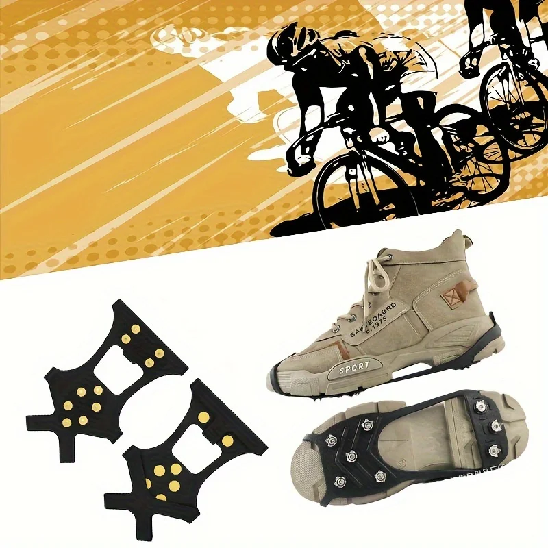 2pcs Durable Non-Slip Cycling Shoe Covers with 10 Spikes - Ideal for Outdoor Riding, Hiking & Snow Activities, Black TPE Materia