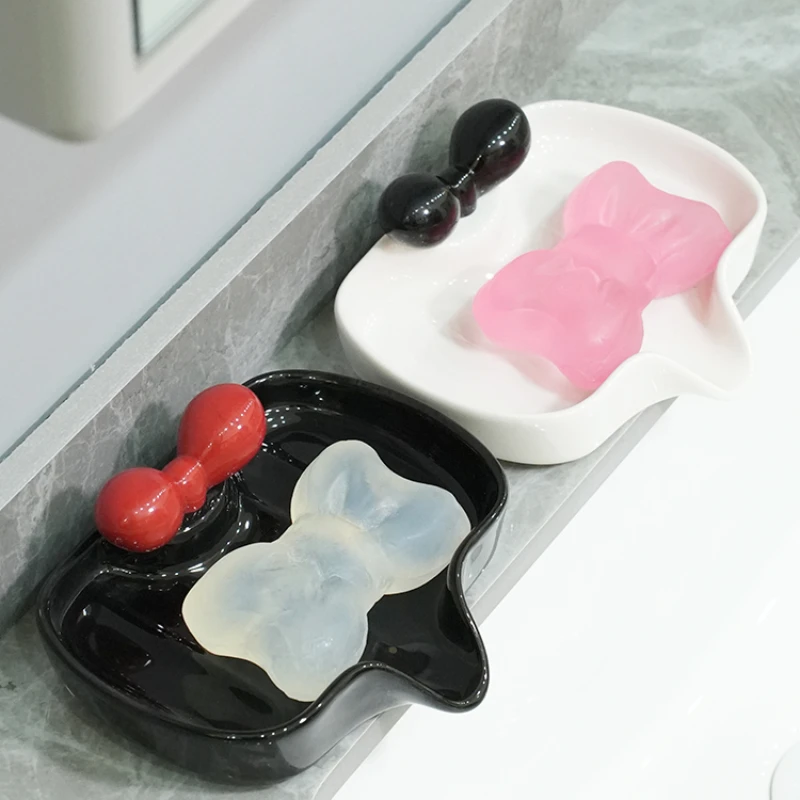 Ceramic Bow Soap Dish Bathroom Accessories Kitchen Toilet Soap Storage Box Home Decoration Toiletries Storage Tray  Soap Holder