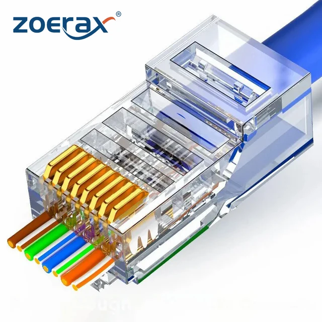 ZOERAX 50/100 szt. Złącze przelotowe RJ45 23AWG Cat6 Cat5e RJ45 wtyczki modułowe pozłacane końcówki 8P8C RJ45