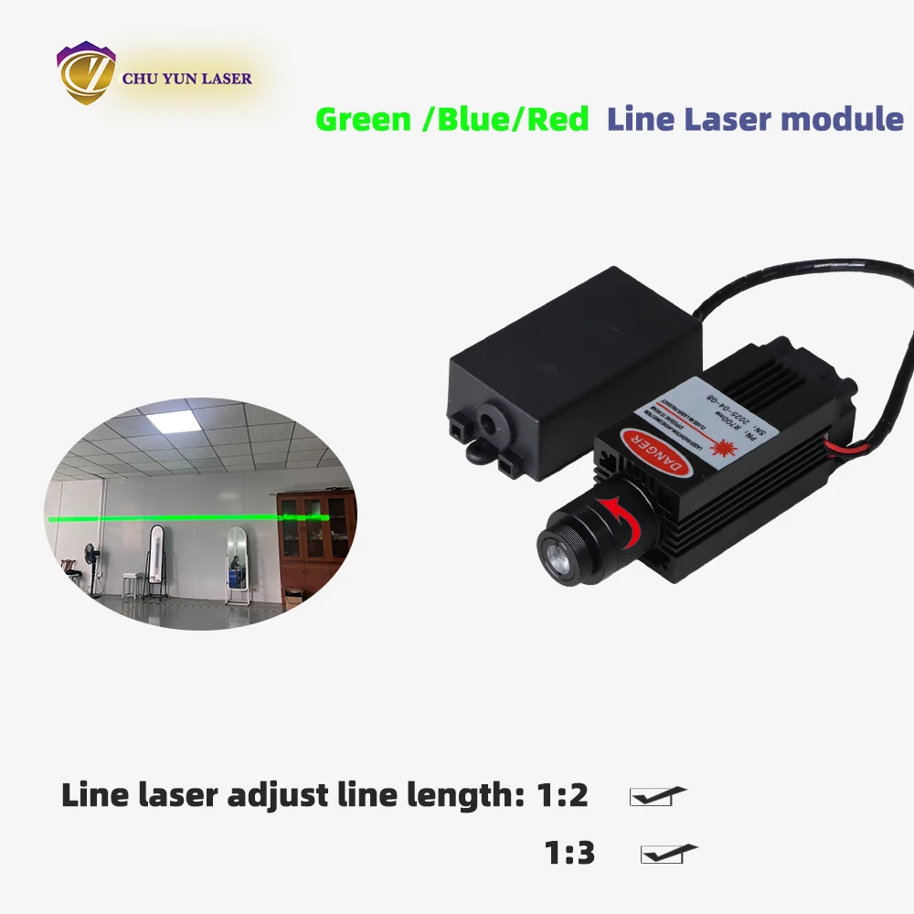 520nm 1W Green Point Line Cross Laser Module Head Glass Lens Focusable Industrial ClassDC 12v manufacturerFree Customization