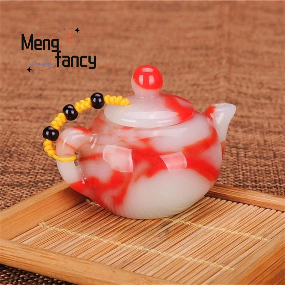 Natural Hetian Jade A Small Wine Pot Made of Sheep Fat and Colored Jade for Hand-held Play Popular Fashion Jewelry Holiday Gifts