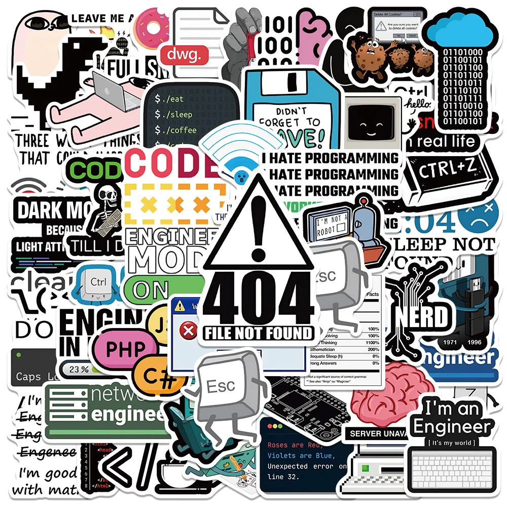 50PCS Funny 404 Net Programmer Coder Engineer Meme Stickers Aesthetic Fridge Phone Diary Car Motorcycle Decoration Gift Sticker