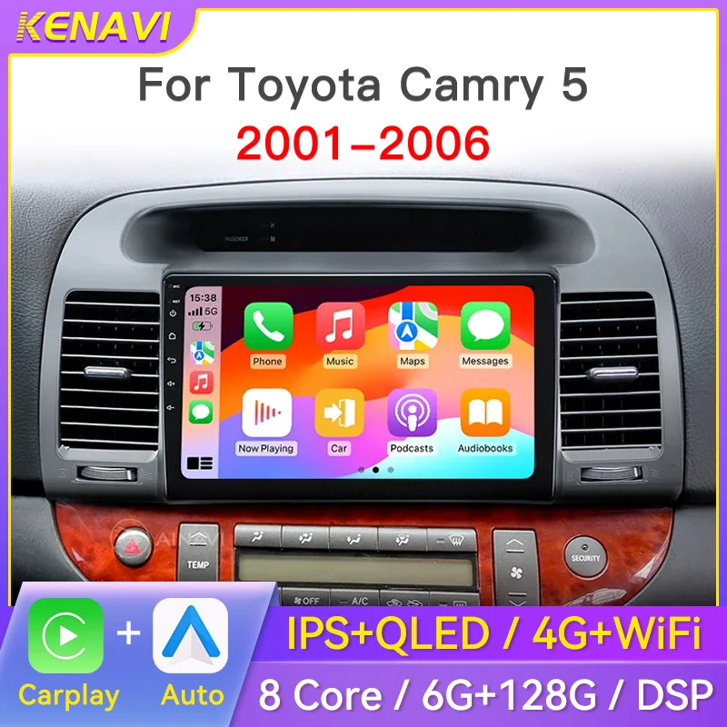 

2 Din Android Car Stereo Radio For Toyota Camry 5 XV 30 2001-2006 Center Multimedia Player Carplay Auto FM GPS Navigation Screen
