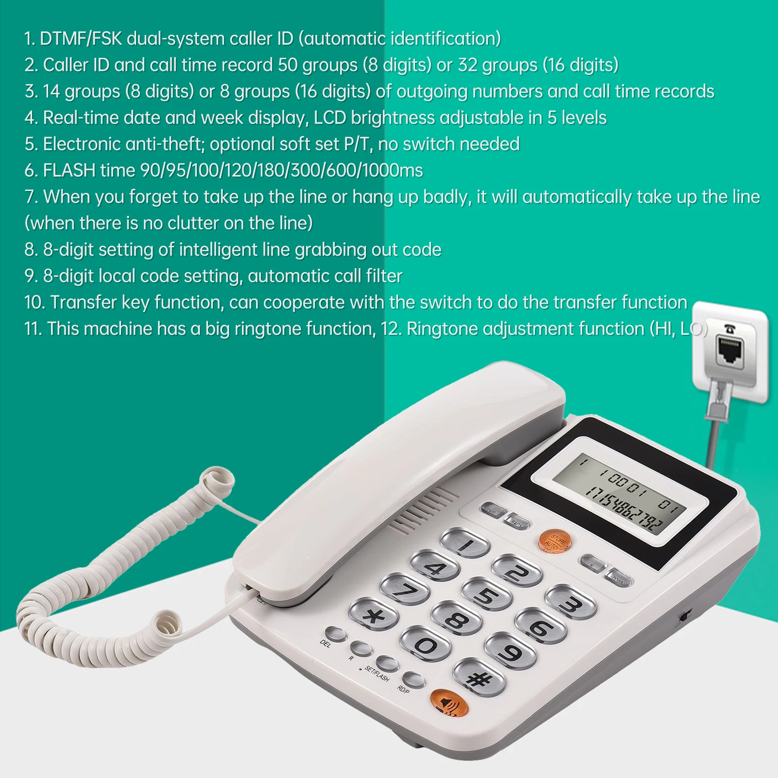 Corded Landline Phone Big Button Corded Telephone for Elderly Seniors Phone LCD Display Flash/ Redial/ Hands Free Functions