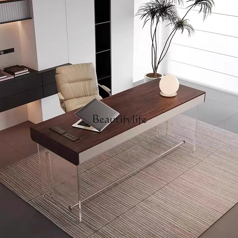 

Modern light luxury simple desk household walnut Italian minimalist acrylic desk