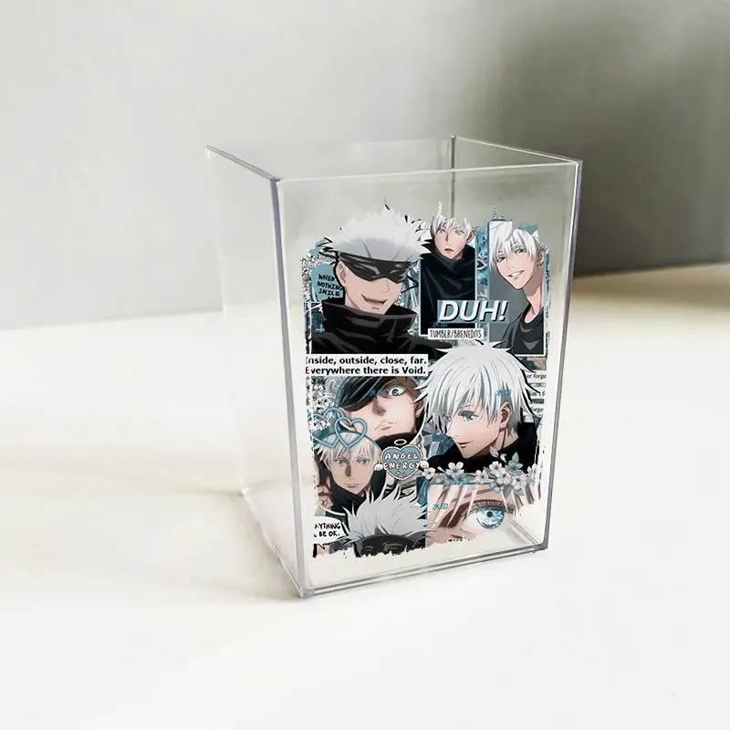 Jujutsu Kaisen Pen Holder Gojo Satoru Pencil Storage Box Anime Desktop Organizer Cartoon Transparent Brush Stationery Holder