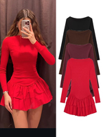 TFMLN 2025 Fashion Women Solid Tierred Mini Dresses New Elegant O-neck Long Sleeve Slim Ruffles Party Dress Summer Streetwear